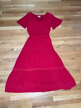 Luxology Red Maxi Dress with Smocked Waist